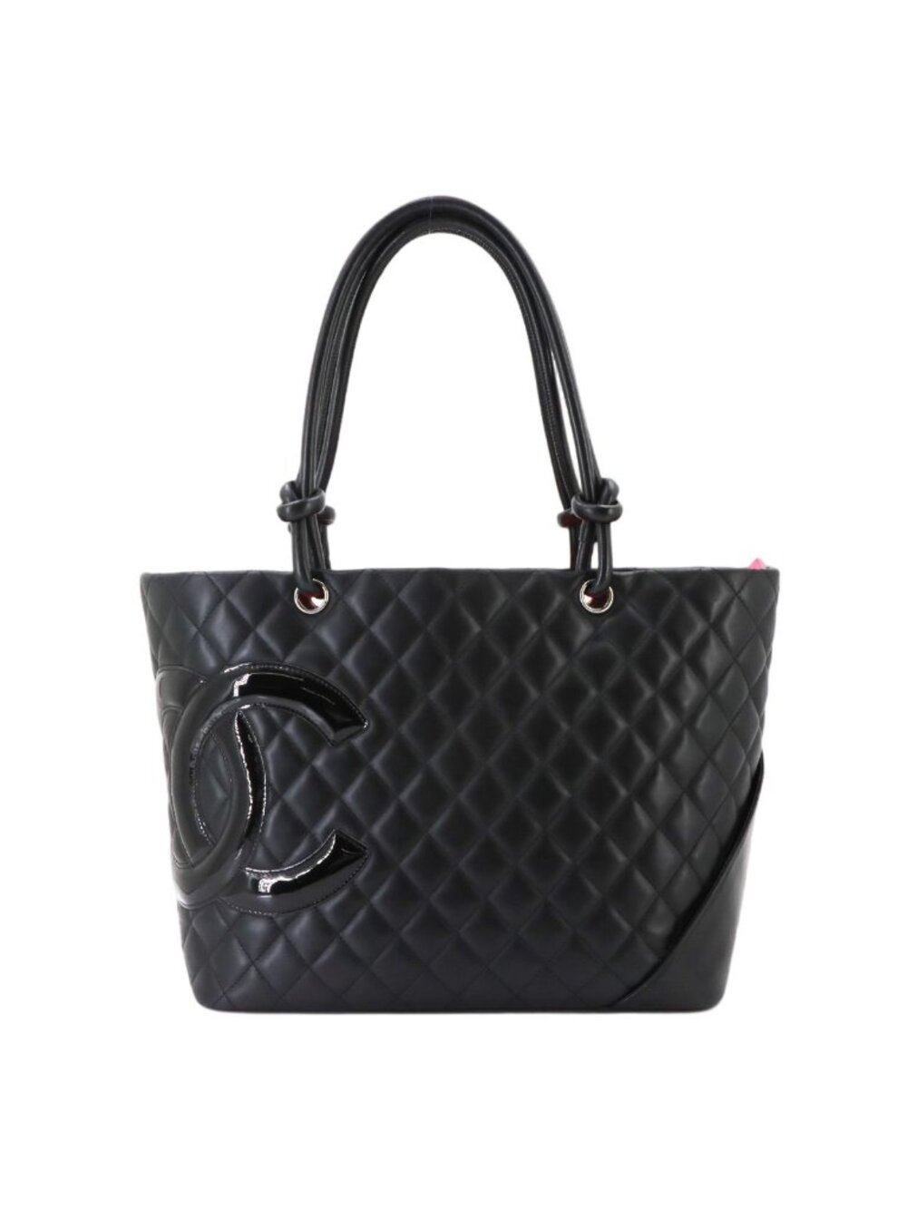 Chanel Cambon Line Large Tote Bag Calfskin Patent Black Silver